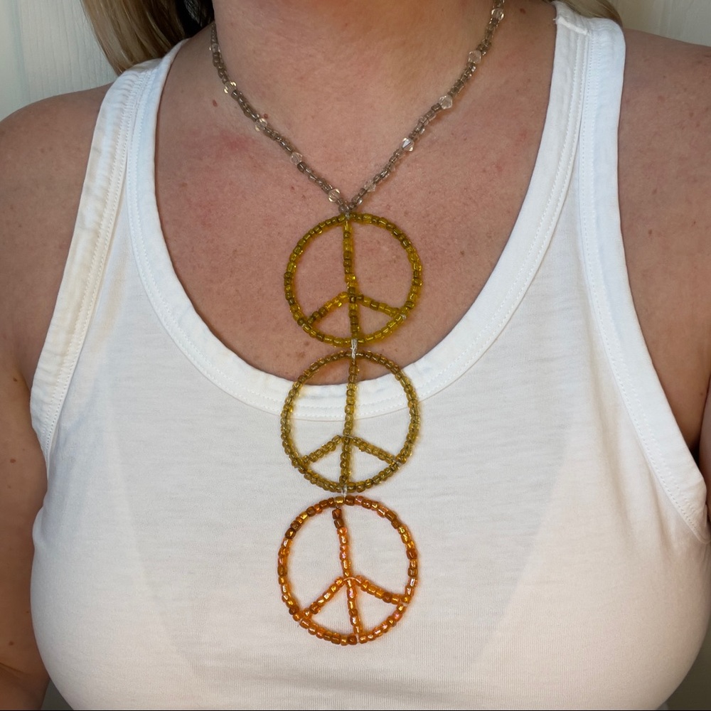 Handmade Peace Sign Beaded Necklace